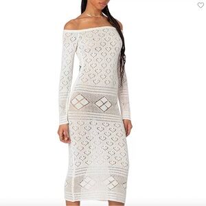 Lily Crochet Off Shoulder Midi Dress by Edikted